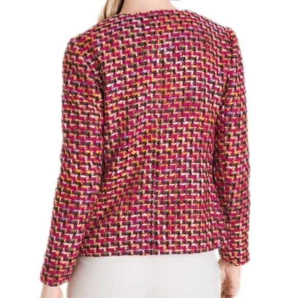 NWT Chico's Color Pop Tweed Jacket Blazer Pink Multi Long Sleeve Woven sz  3 16 - Picture 2 of 14